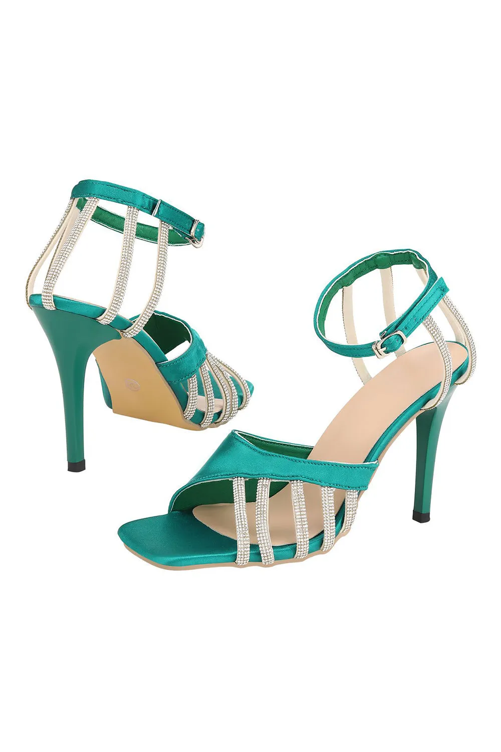 Green Buckle Fish Mouth High Heel Shoes