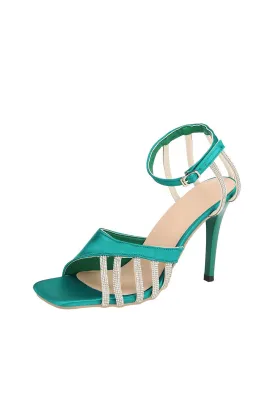 Green Buckle Fish Mouth High Heel Shoes