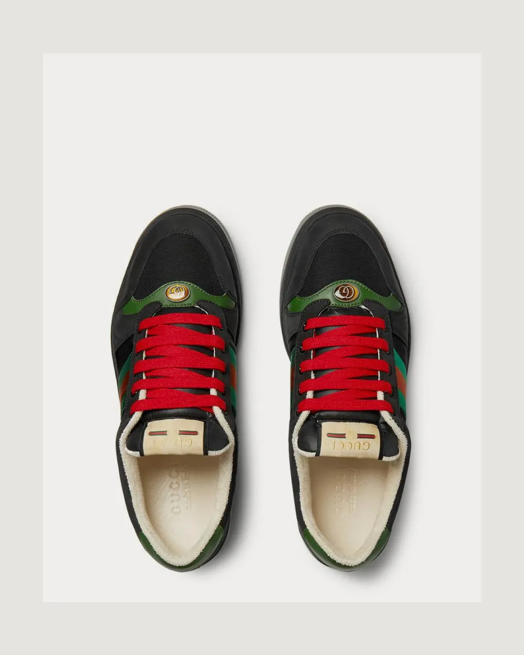 Gucci Screener Webbing-Trimmed 'Black' Leather, Suede and Canvas Sneakers