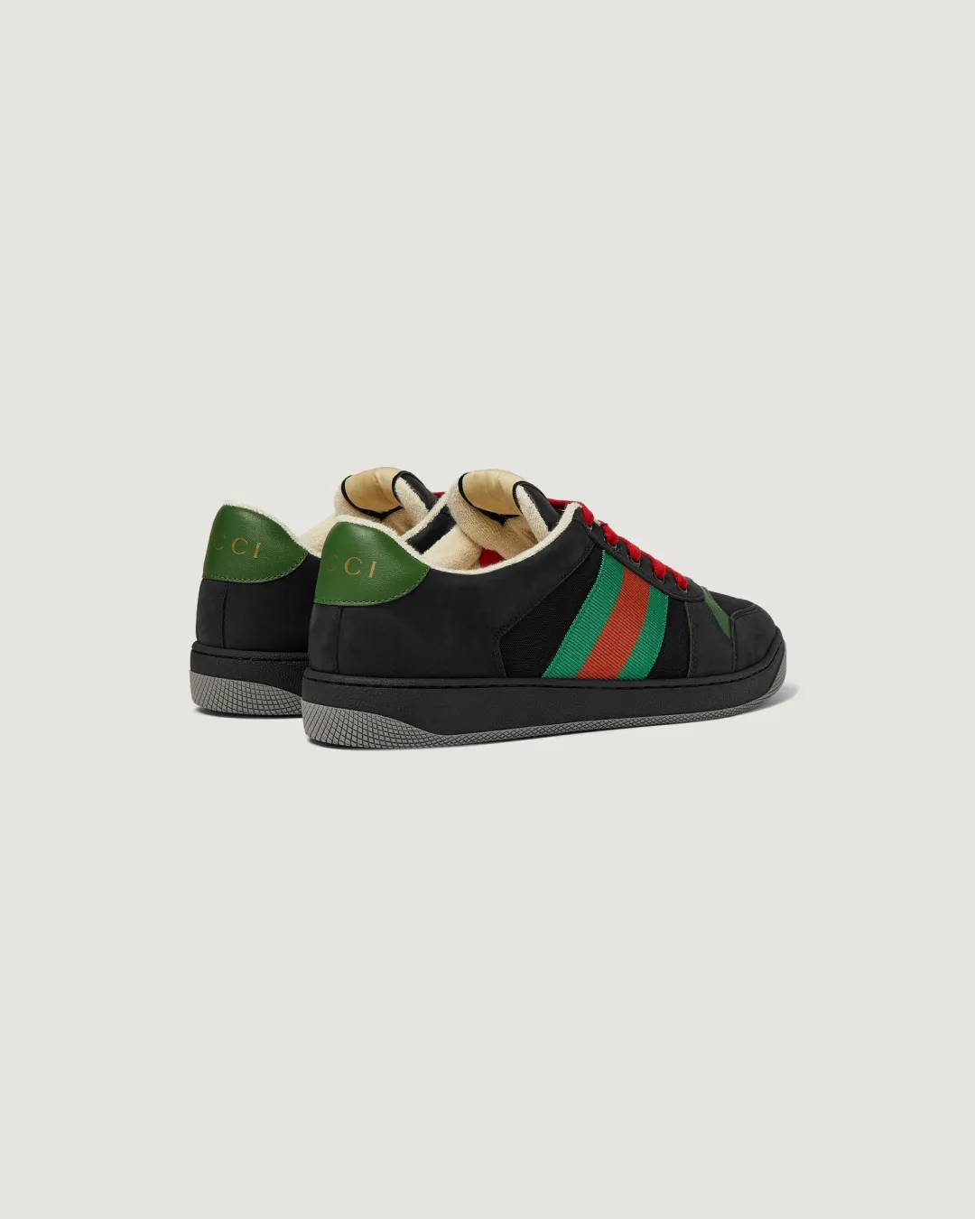 Gucci Screener Webbing-Trimmed 'Black' Leather, Suede and Canvas Sneakers