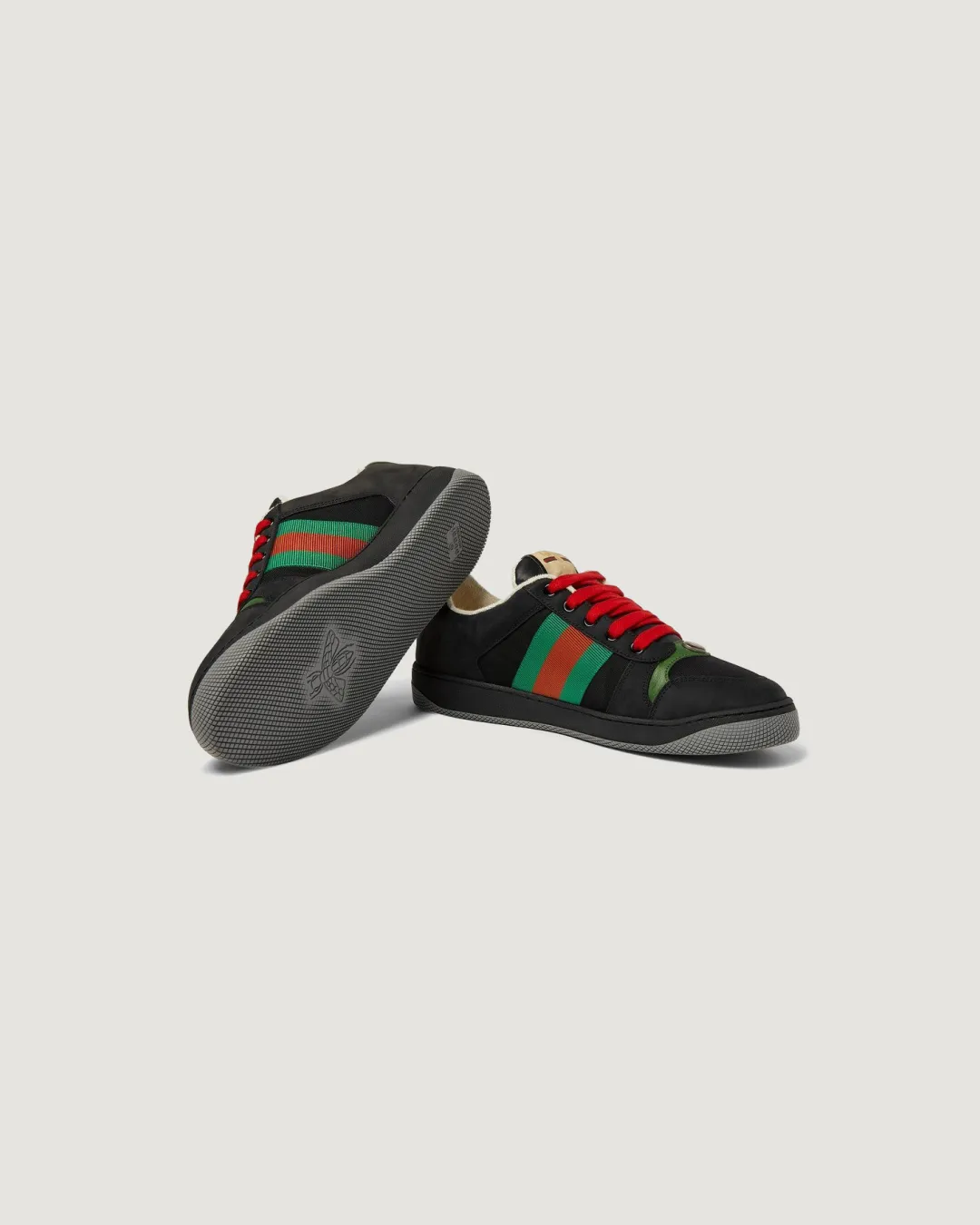 Gucci Screener Webbing-Trimmed 'Black' Leather, Suede and Canvas Sneakers