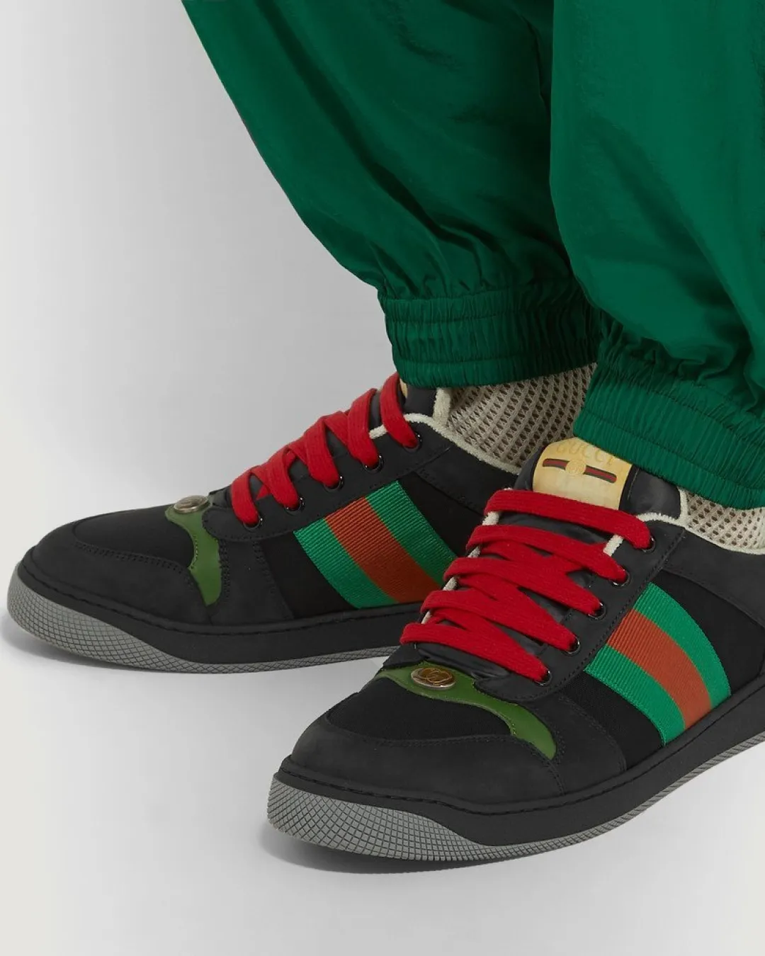 Gucci Screener Webbing-Trimmed 'Black' Leather, Suede and Canvas Sneakers