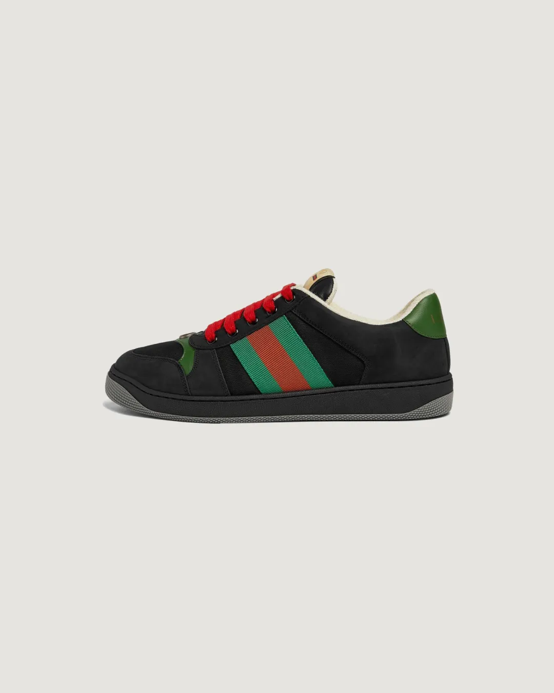 Gucci Screener Webbing-Trimmed 'Black' Leather, Suede and Canvas Sneakers