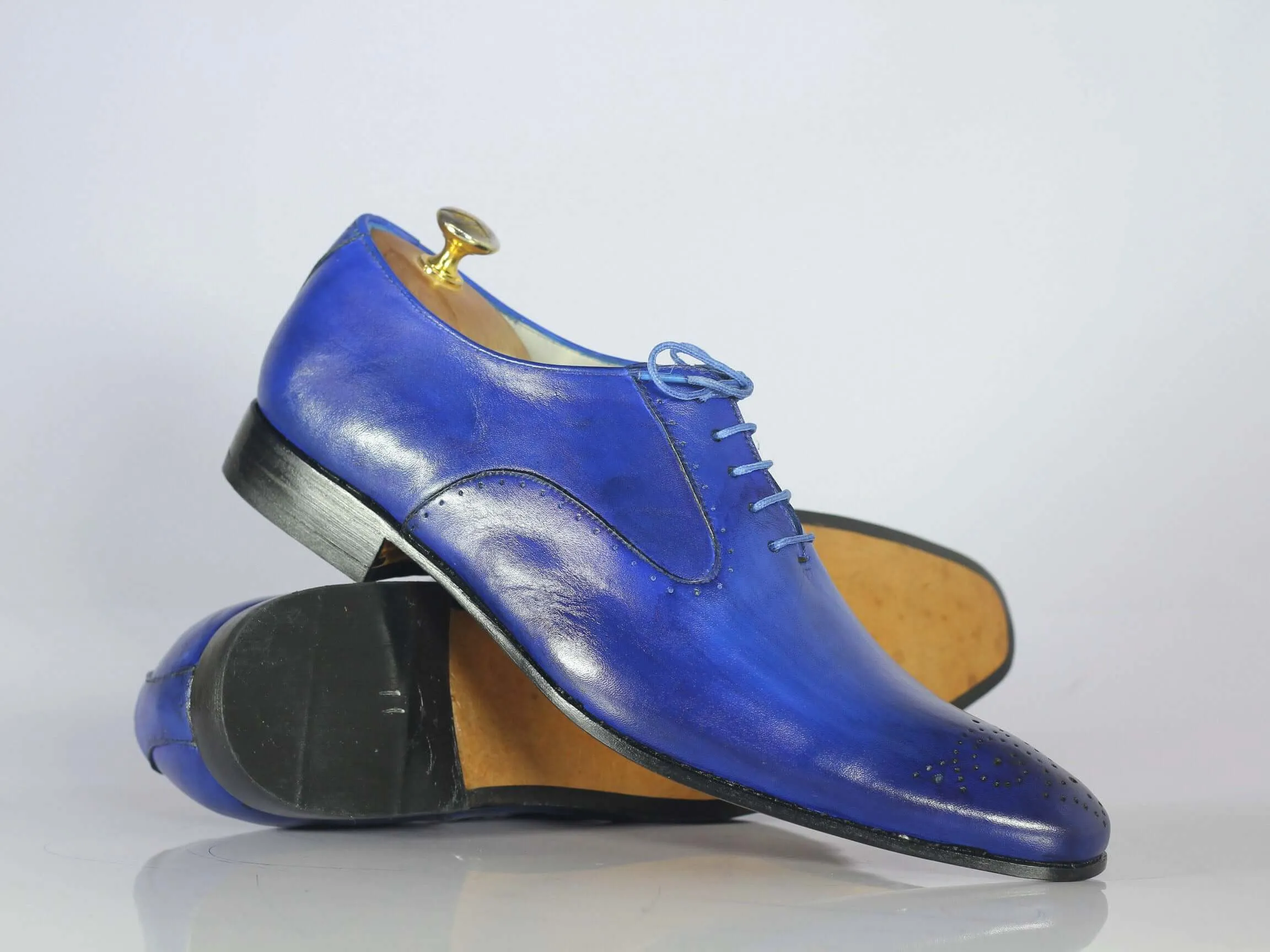 Handmade Men's Blue Leather Brogue Toe Lace Up Shoes, Men Designer Dress Formal Luxury Shoes