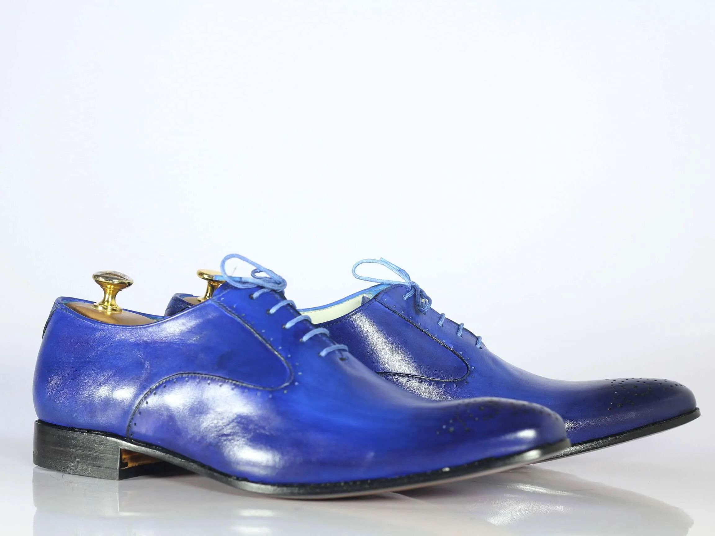 Handmade Men's Blue Leather Brogue Toe Lace Up Shoes, Men Designer Dress Formal Luxury Shoes