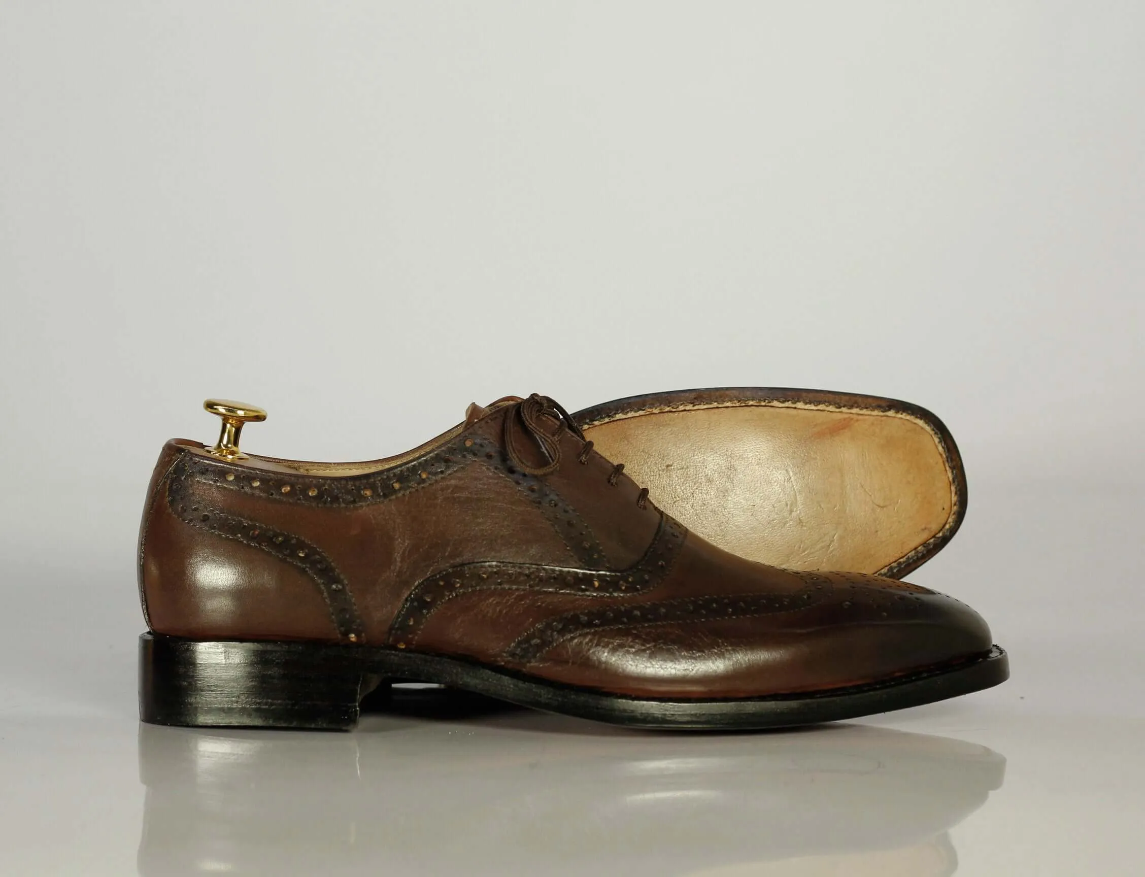 Handmade Men's Chocolate Brown Wing Tip Brogue Leather Shoes, Men Designer Dress Formal Shoes