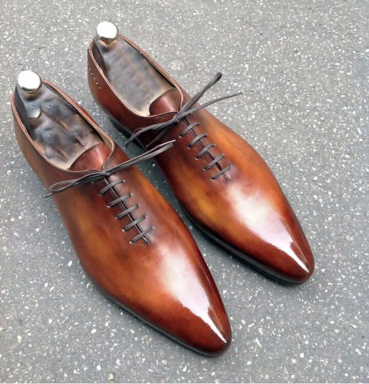 Handmade Men's Fashion Shoes, Men's Brown Leather Lace Up Formal Shoes