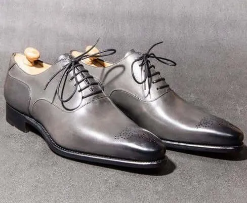 Handmade Men's Gray Brogue Toe Leather Lace Up Shoes, Men Designer Dress Formal Luxury Shoes