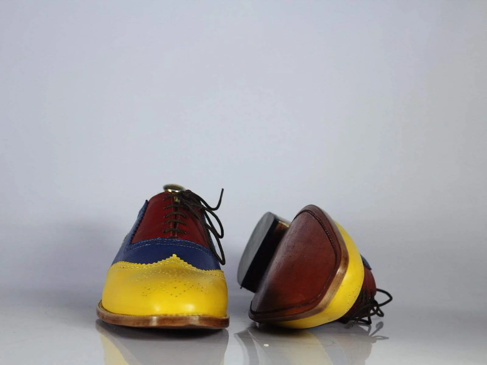 Handmade Men's Multi Color Wing Tip Brogue Leather Lace Up Shoes, Men Designer Dress Shoes