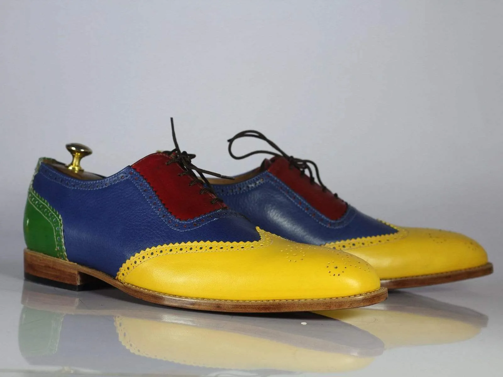 Handmade Men's Multi Color Wing Tip Brogue Leather Lace Up Shoes, Men Designer Dress Shoes