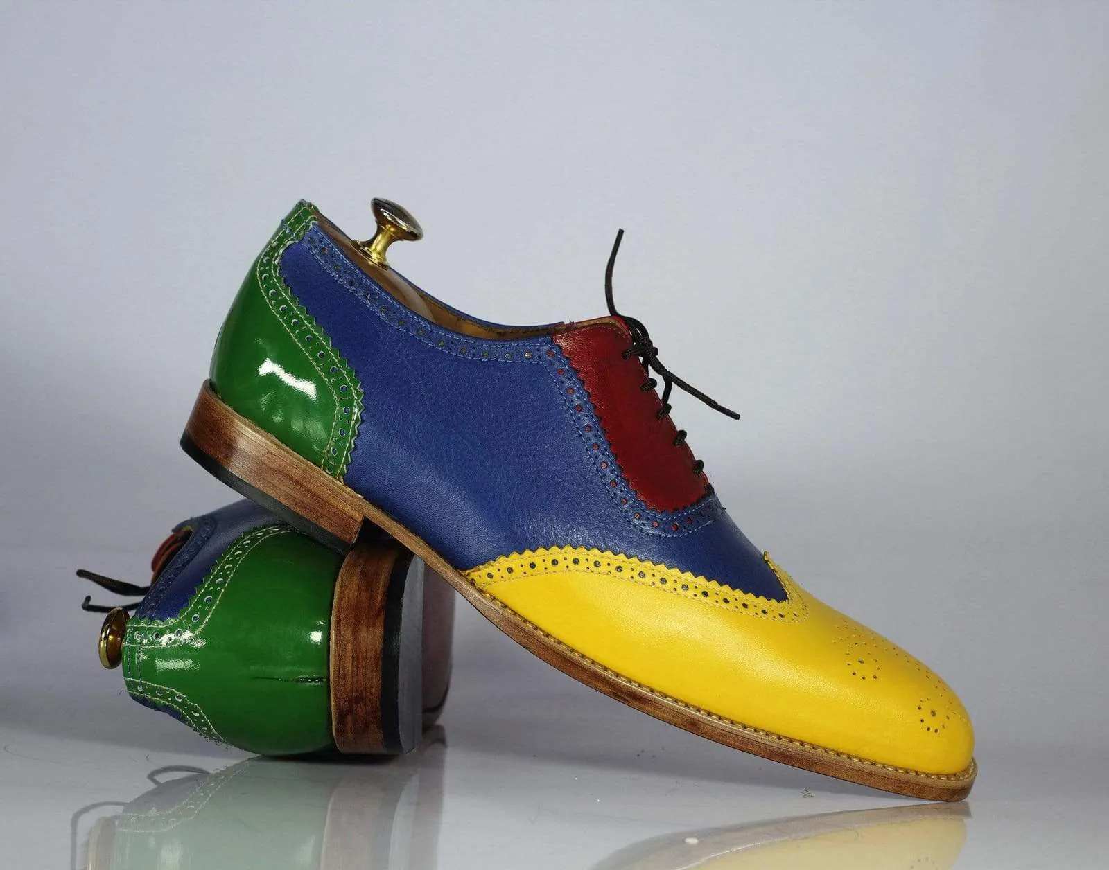 Handmade Men's Multi Color Wing Tip Brogue Leather Lace Up Shoes, Men Designer Dress Shoes