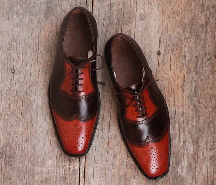 Handmade Men's Tan Brown Wing Tip Brogue Leather Lace Up Shoes, Men Designer Dress Formal Luxury Shoes