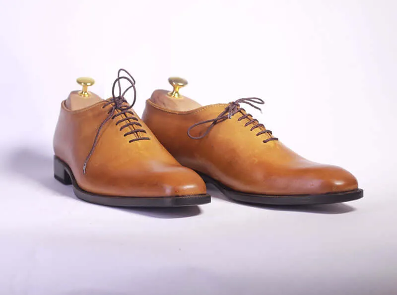 Handmade Men's Tan Leather Lace Up Dress Formal Shoes, Men Designer Stylish Shoes