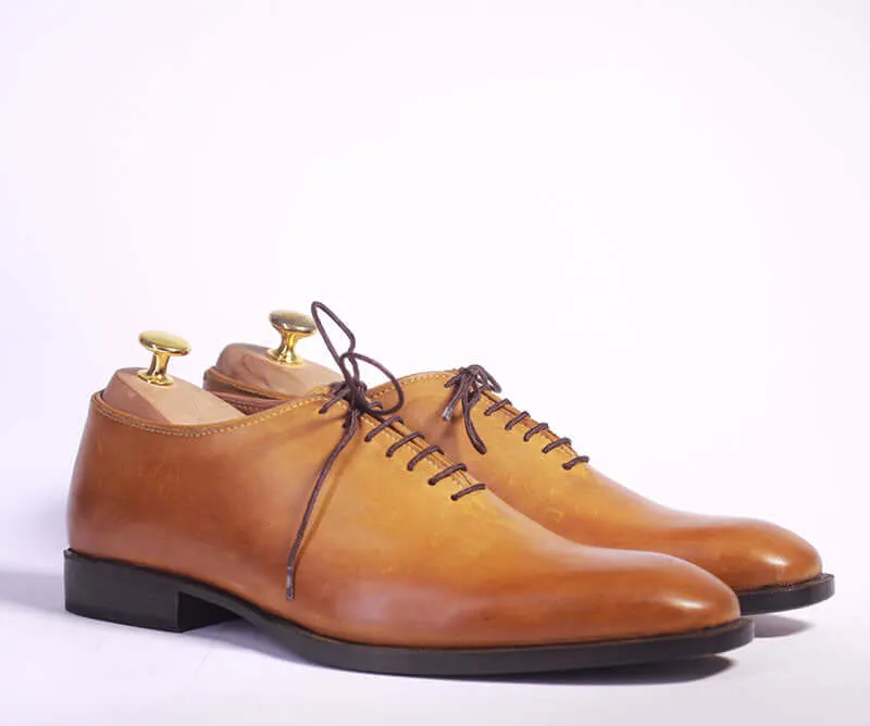 Handmade Men's Tan Leather Lace Up Dress Formal Shoes, Men Designer Stylish Shoes