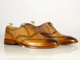 Handmade Men's Tan Wing Tip Brogue Leather Lace Up Shoes, Men Designer Dress Formal Luxury Shoes