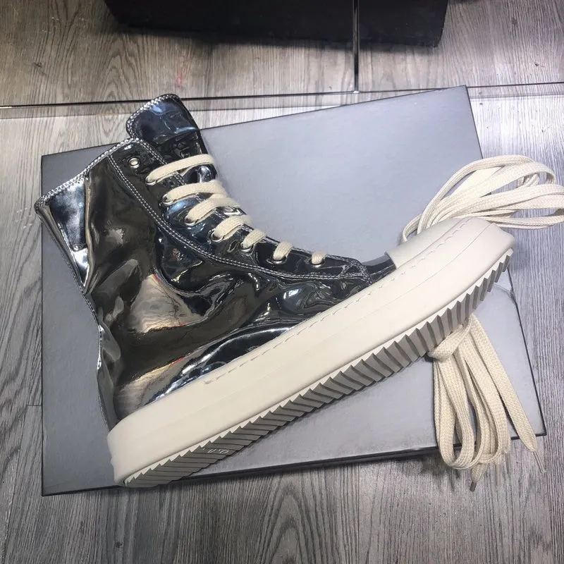 High-Top Metallic Leather Sneakers