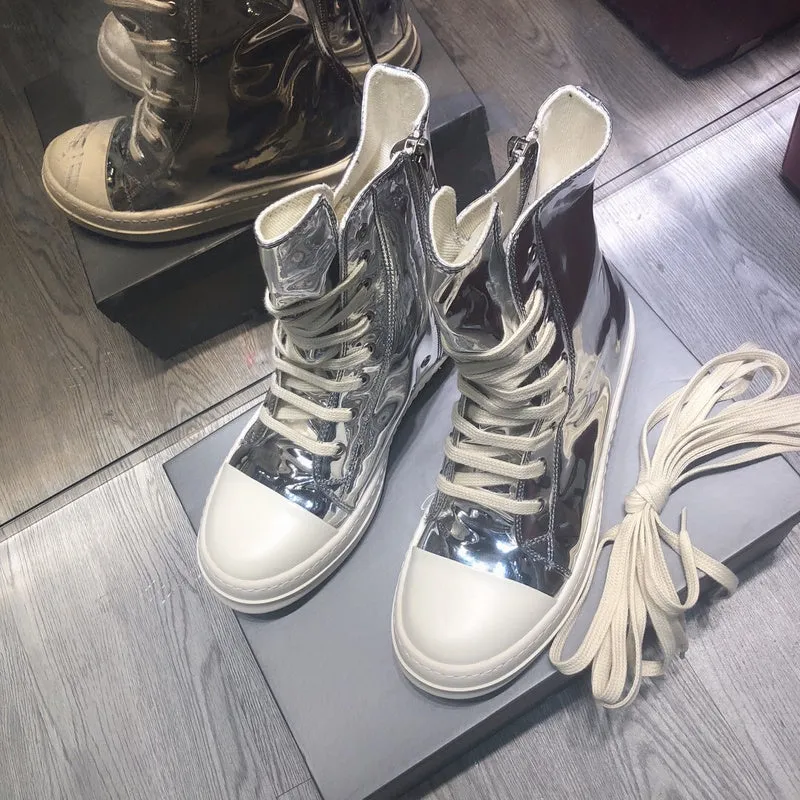 High-Top Metallic Leather Sneakers