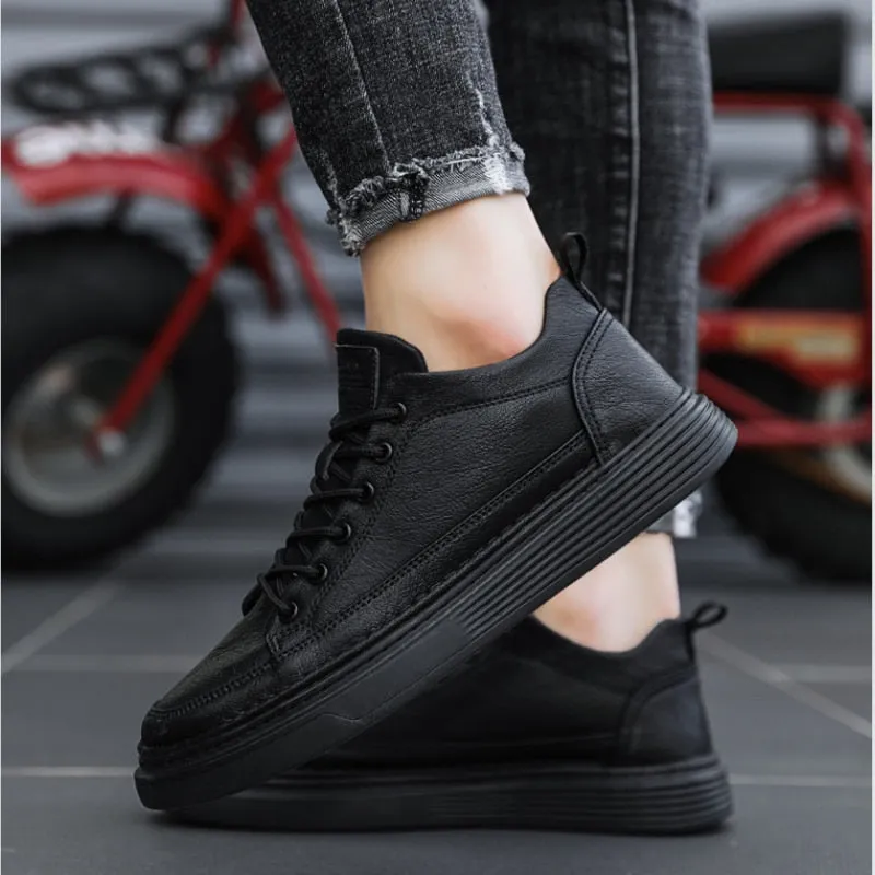 Hnzxzm Leather Men Casual Shoes Spring Fashion Shoes for Men Comfort Walking Platform Shoes Male Ankle Vulcanized Shoes Tenis Masculino