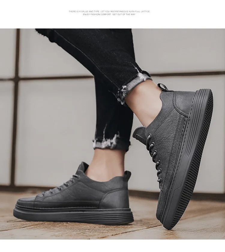 Hnzxzm Leather Men Casual Shoes Spring Fashion Shoes for Men Comfort Walking Platform Shoes Male Ankle Vulcanized Shoes Tenis Masculino