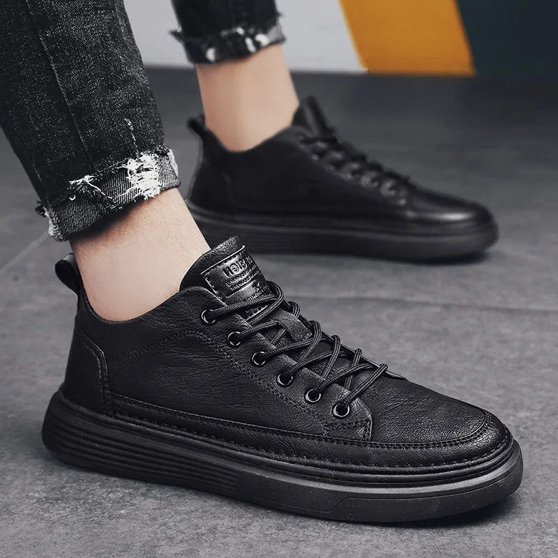 Hnzxzm Leather Men Casual Shoes Spring Fashion Shoes for Men Comfort Walking Platform Shoes Male Ankle Vulcanized Shoes Tenis Masculino