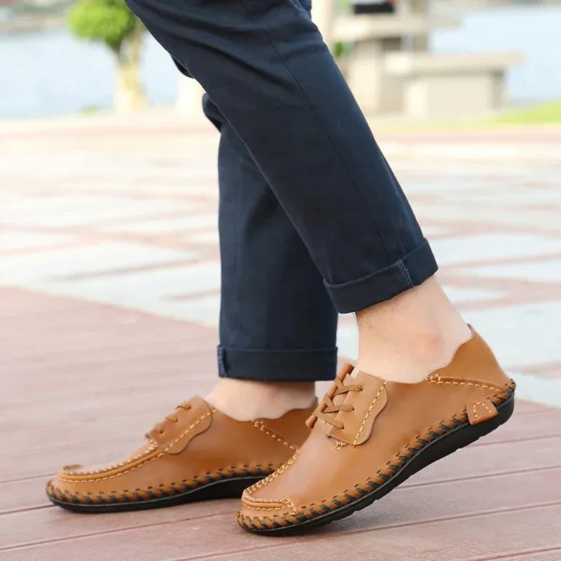 Hnzxzm Retro English Style Mens Handmade Breathable  Soft-Soled Leather Shoes male lace-up Flats Fashion  Casual business Shoes