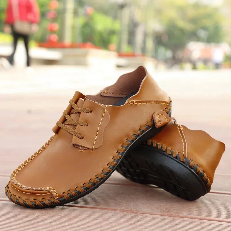 Hnzxzm Retro English Style Mens Handmade Breathable  Soft-Soled Leather Shoes male lace-up Flats Fashion  Casual business Shoes