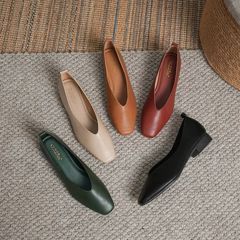 Hnzxzm Woman Elegant Summer French Square Toe Green Mary Janes Cute Casual Flats Female Retro Shoes Low Heeled Soft Soled Flat Shoes