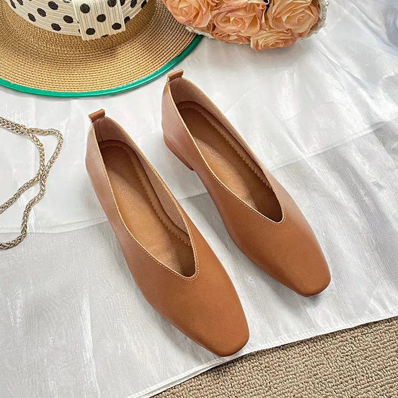 Hnzxzm Woman Elegant Summer French Square Toe Green Mary Janes Cute Casual Flats Female Retro Shoes Low Heeled Soft Soled Flat Shoes