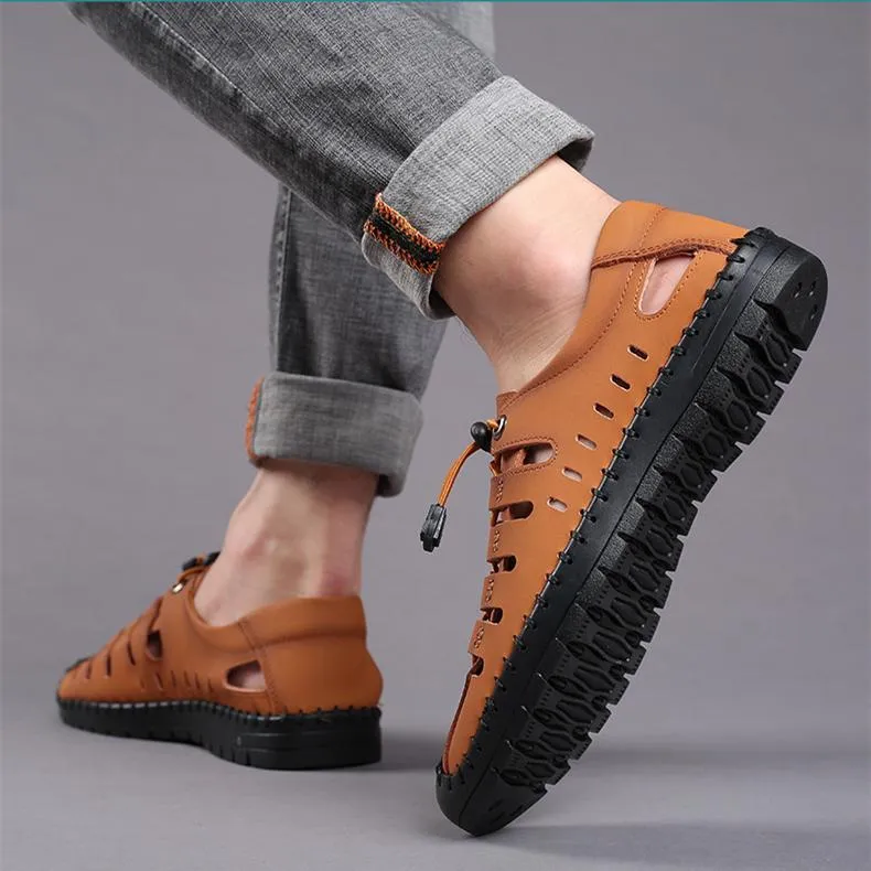 Hollow breathable round toe lace up men summer shoes