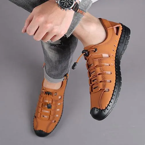 Hollow breathable round toe lace up men summer shoes