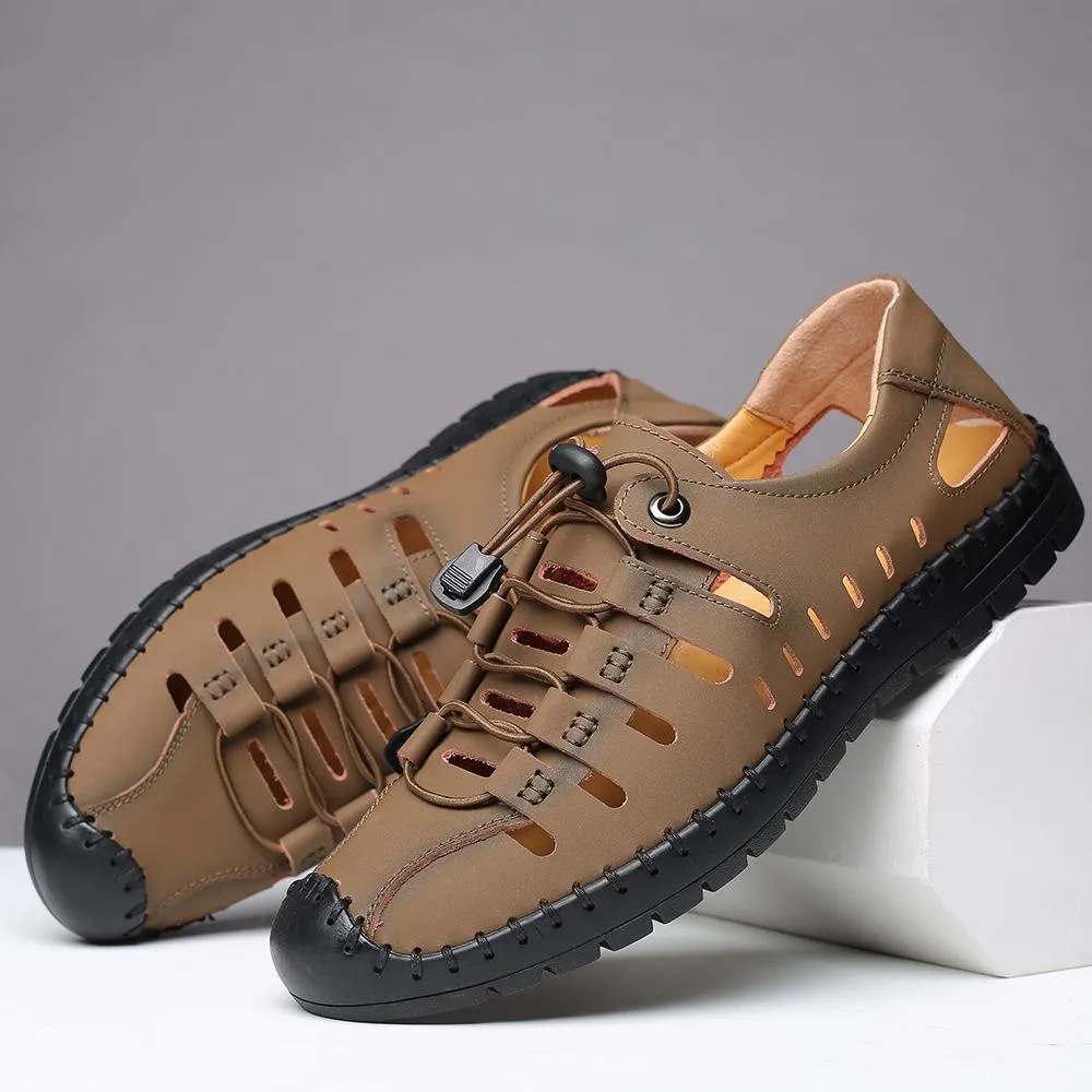 Hollow breathable round toe lace up men summer shoes