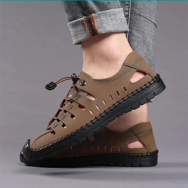 Hollow breathable round toe lace up men summer shoes