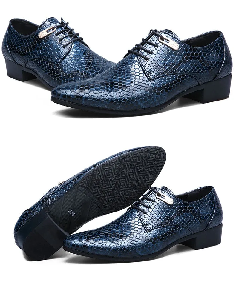 Imitate Snake Leather Men Lace Up Business Oxford Shoes