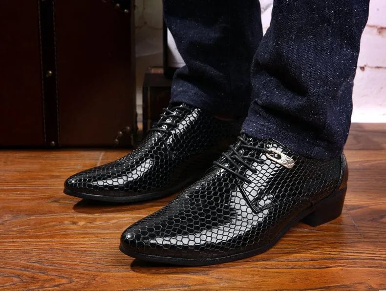 Imitate Snake Leather Men Lace Up Business Oxford Shoes