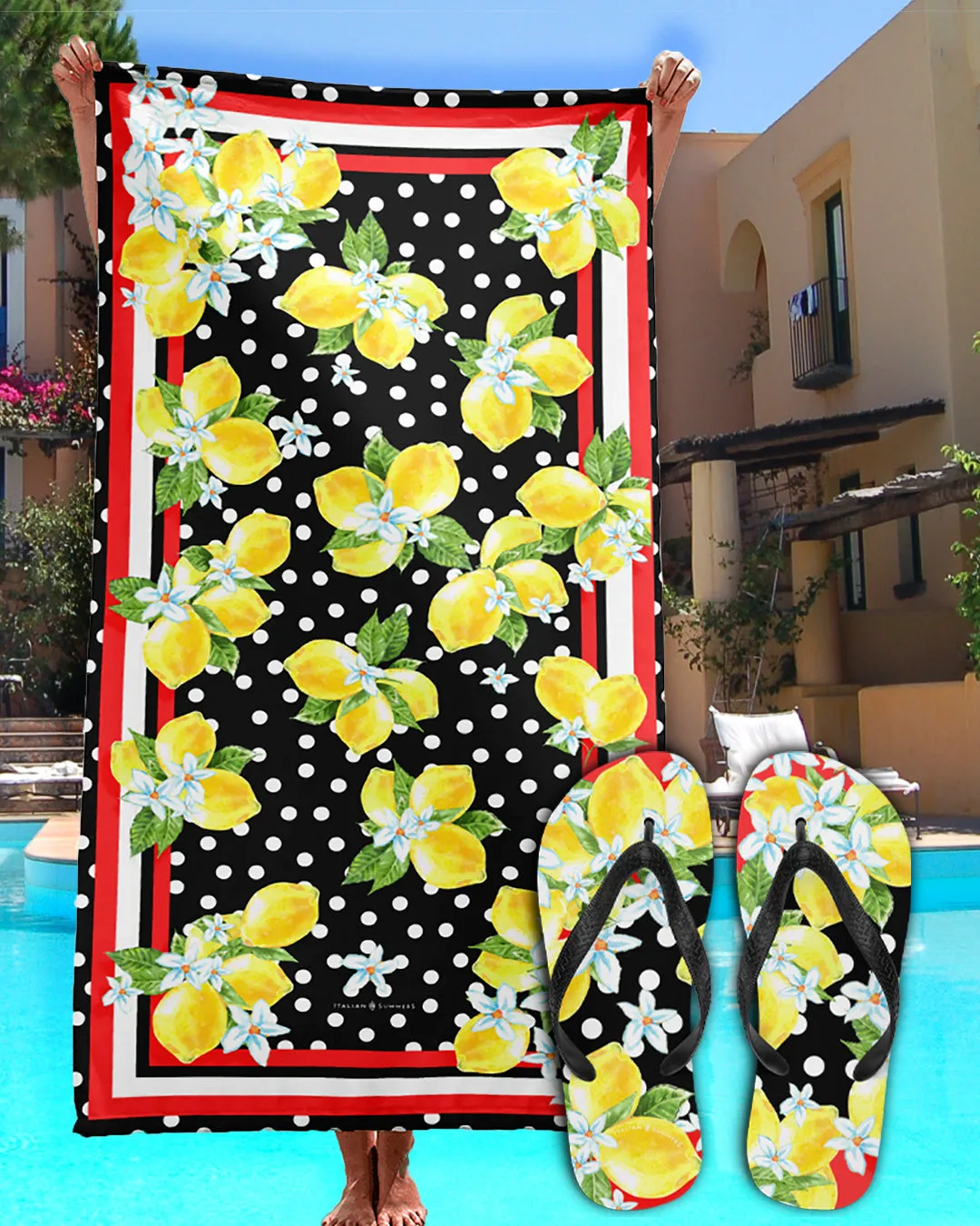 Italy Flip Flops LEMONS and POLKADOTS, (Black) Italy lemons, Amalfi lemons, Capri lemons, Italy travel, Italy beach, Italy lovers, Italy vacay