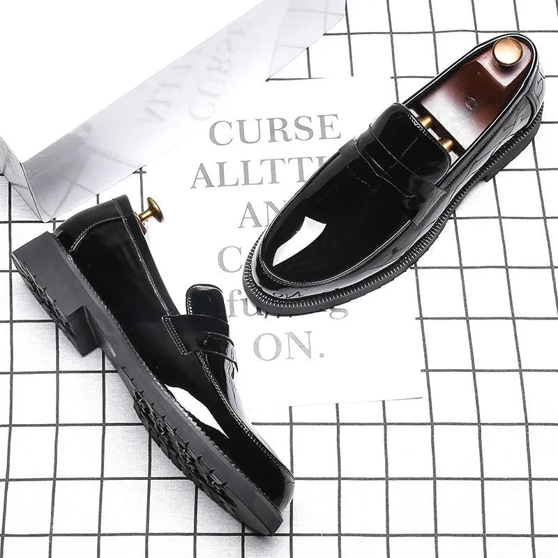 Jinquedai Zero more Mens Patent Leather Shoes High Quality Fashion Solid Black Shoes Men  Slip On Penny Loafers Male Shoes