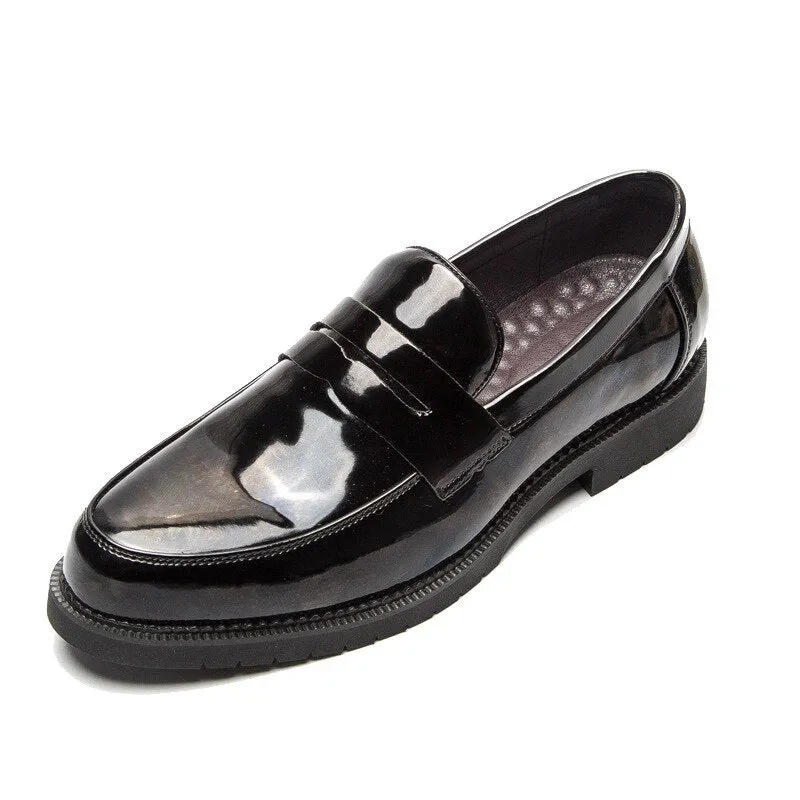 Jinquedai Zero more Mens Patent Leather Shoes High Quality Fashion Solid Black Shoes Men  Slip On Penny Loafers Male Shoes