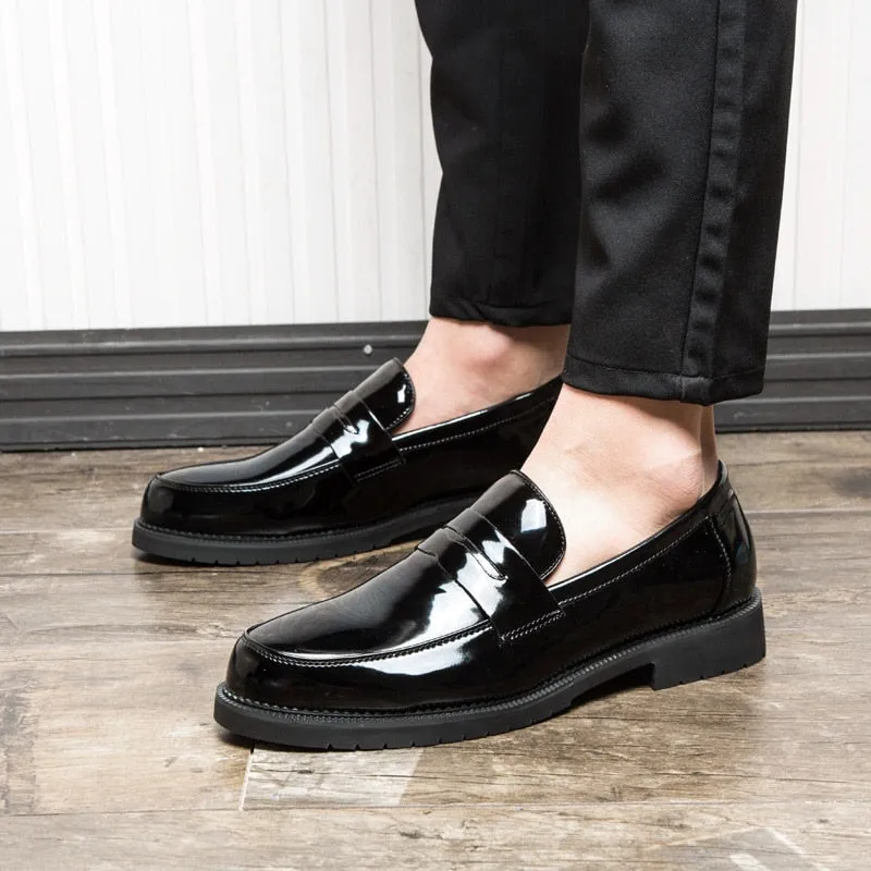 Jinquedai Zero more Mens Patent Leather Shoes High Quality Fashion Solid Black Shoes Men  Slip On Penny Loafers Male Shoes