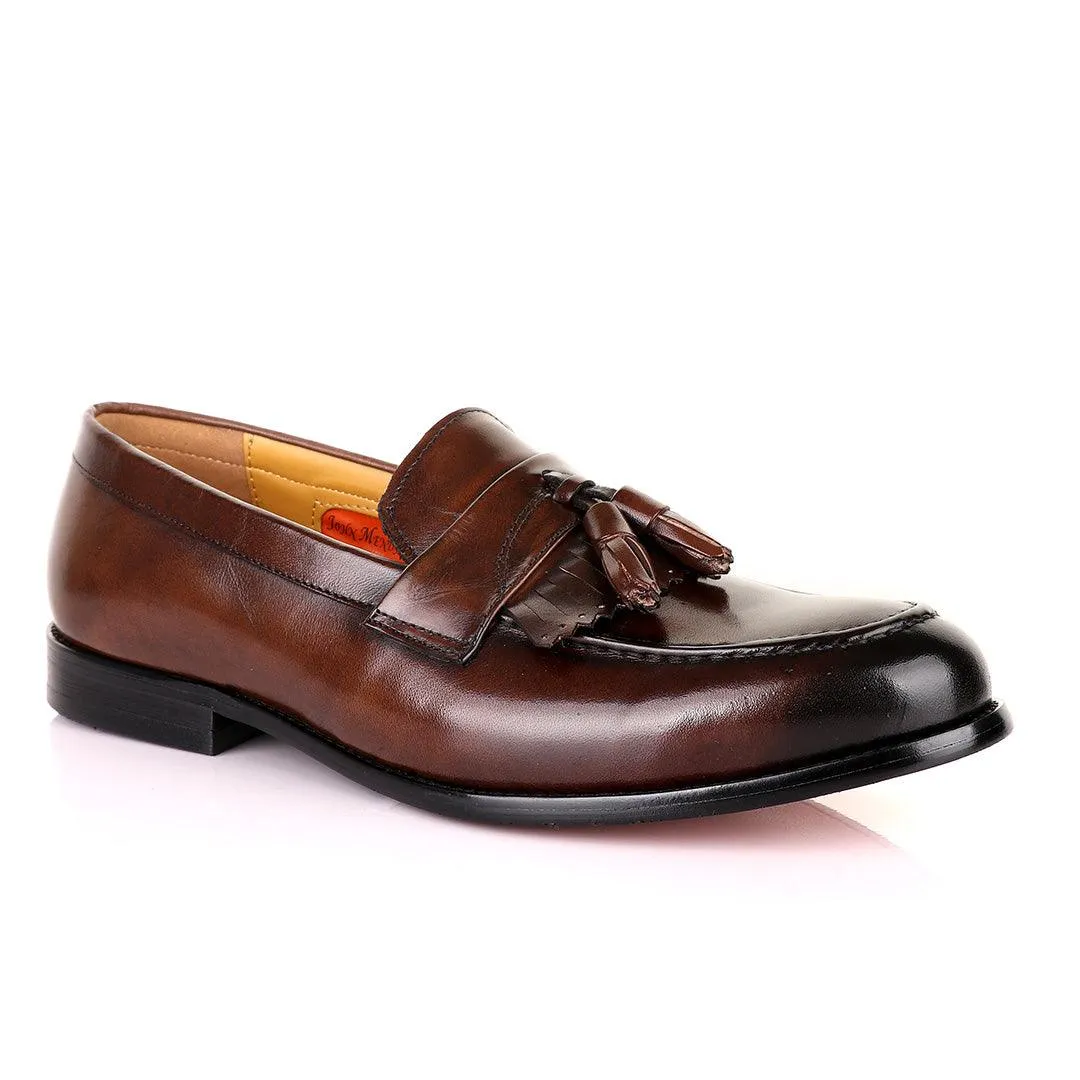 John Mendson Coffee Brown Leather Tassel Loafers