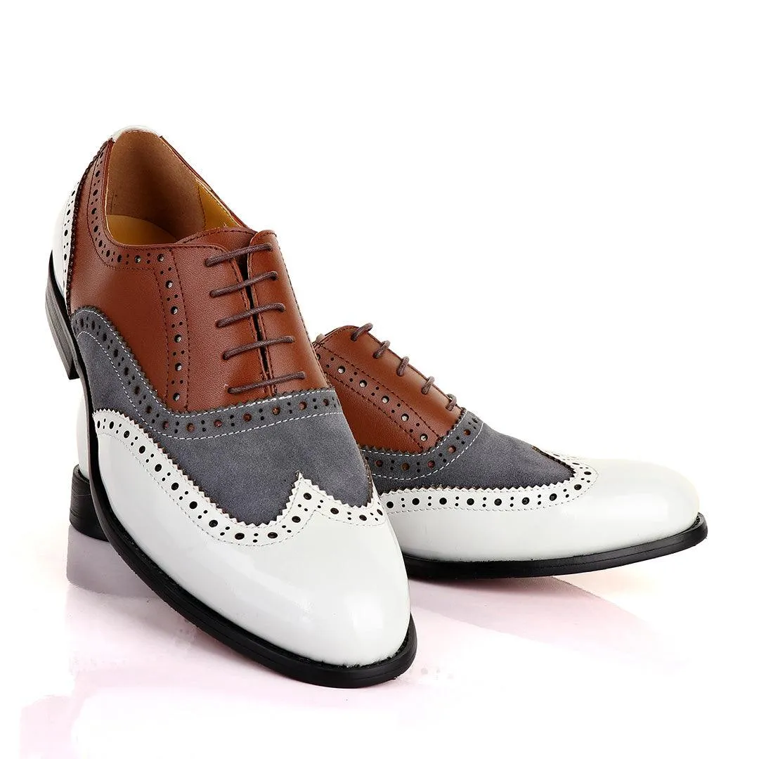 John Mendson Oxford Lace Up White Grey and Brown Shoes