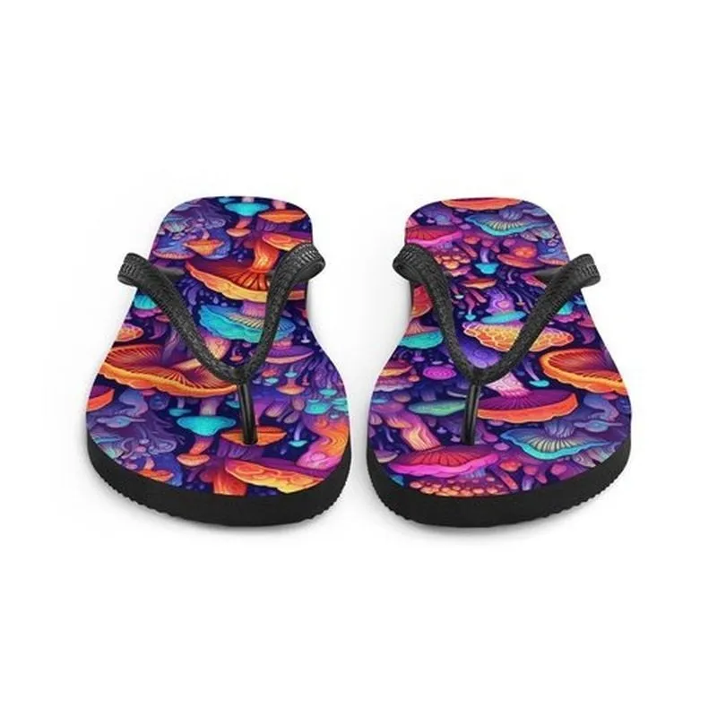 Magic Mushroom Flip Flops, Custom Unisex Summer Sandals, Durable Beach Shoes