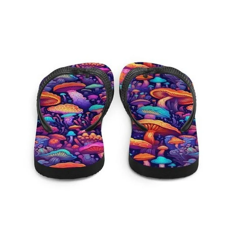 Magic Mushroom Flip Flops, Custom Unisex Summer Sandals, Durable Beach Shoes