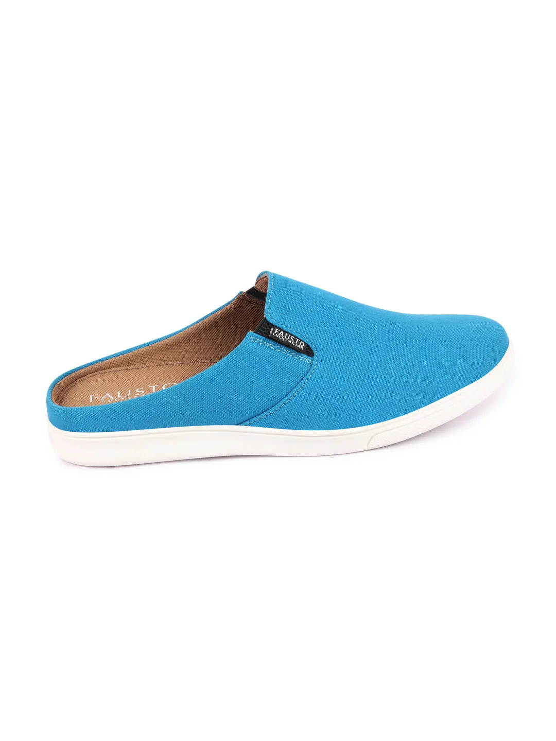 Men Light Blue Casual Back Open Canvas Stylish Slip On Shoes