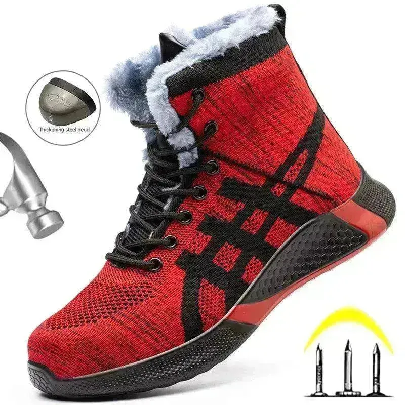 Men's Anti Smash Anti Puncture Work Warm Thickened Lace-up Safety Shoes