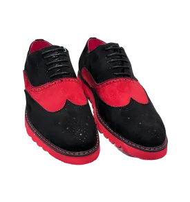 Men's red and black suede tow-tone wingtip casual shoes