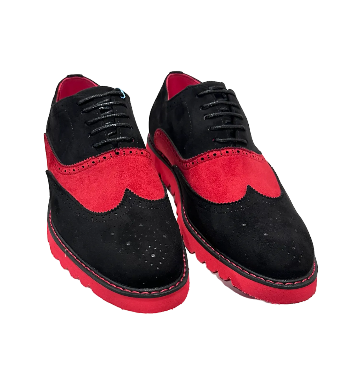 Men's red and black suede tow-tone wingtip casual shoes