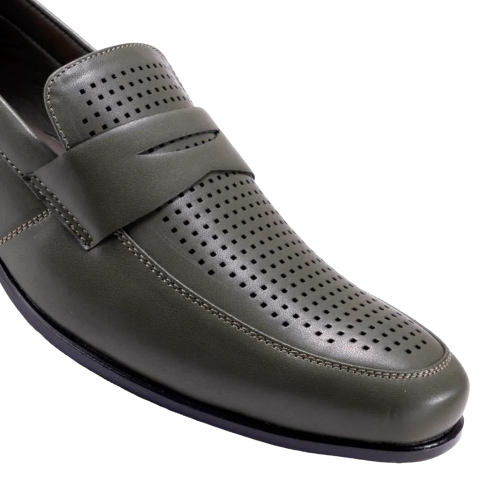 Montique Olive Men's Slip-On Dress Shoes Penny Strap Loafer