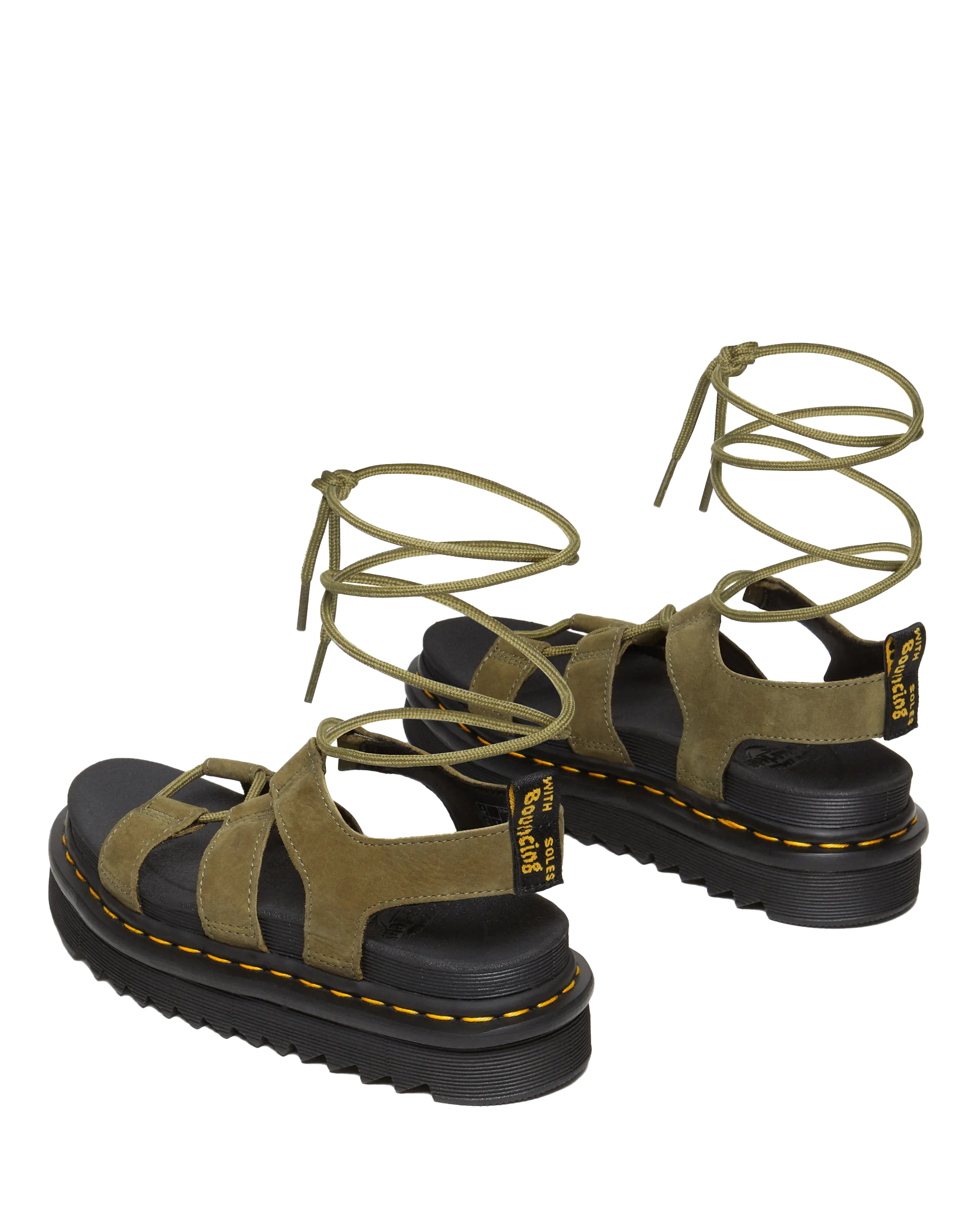 Nartilla Tumbled Nubuck Lace Up Gladiator Sandals in Muted Olive