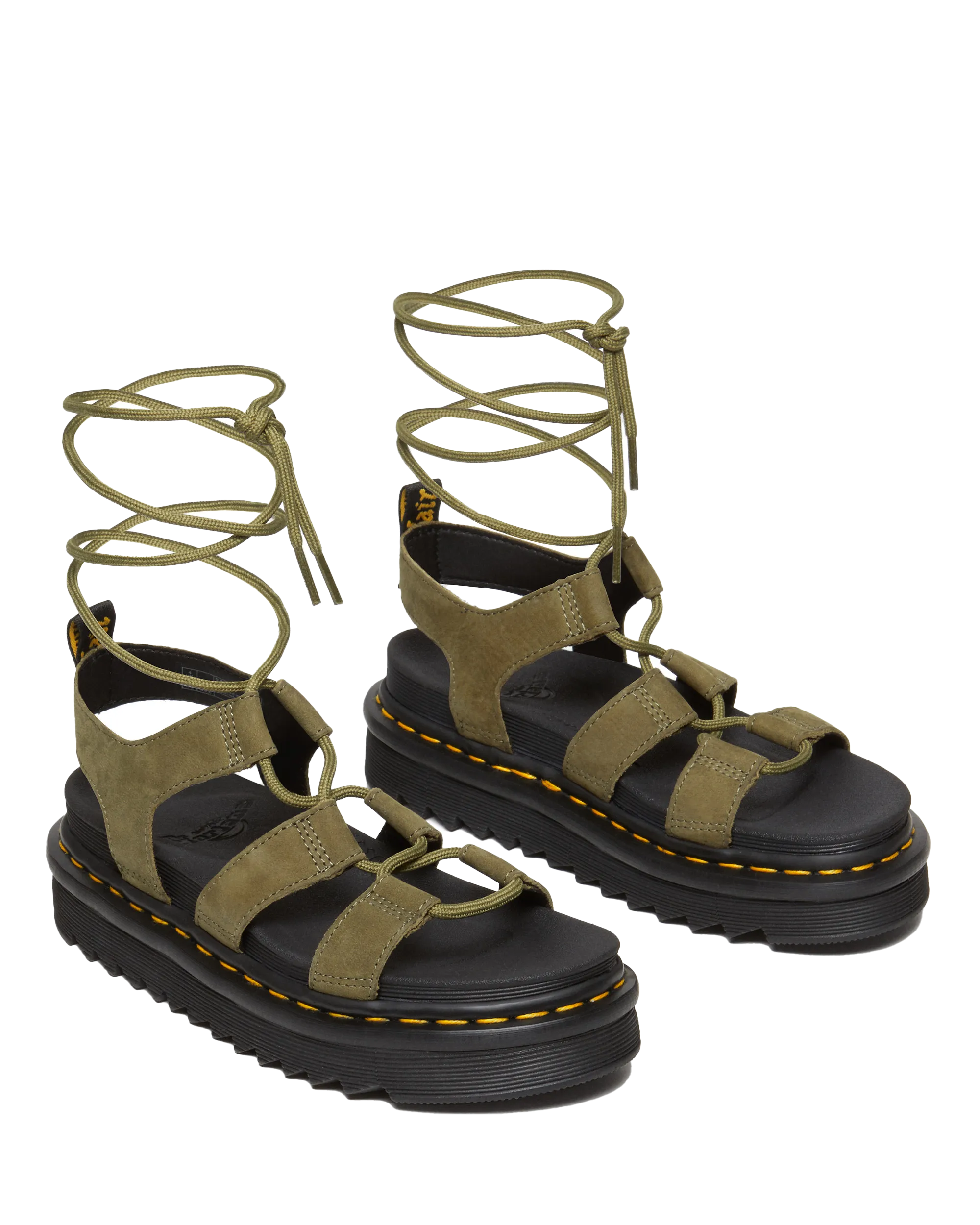 Nartilla Tumbled Nubuck Lace Up Gladiator Sandals in Muted Olive