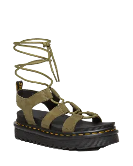 Nartilla Tumbled Nubuck Lace Up Gladiator Sandals in Muted Olive